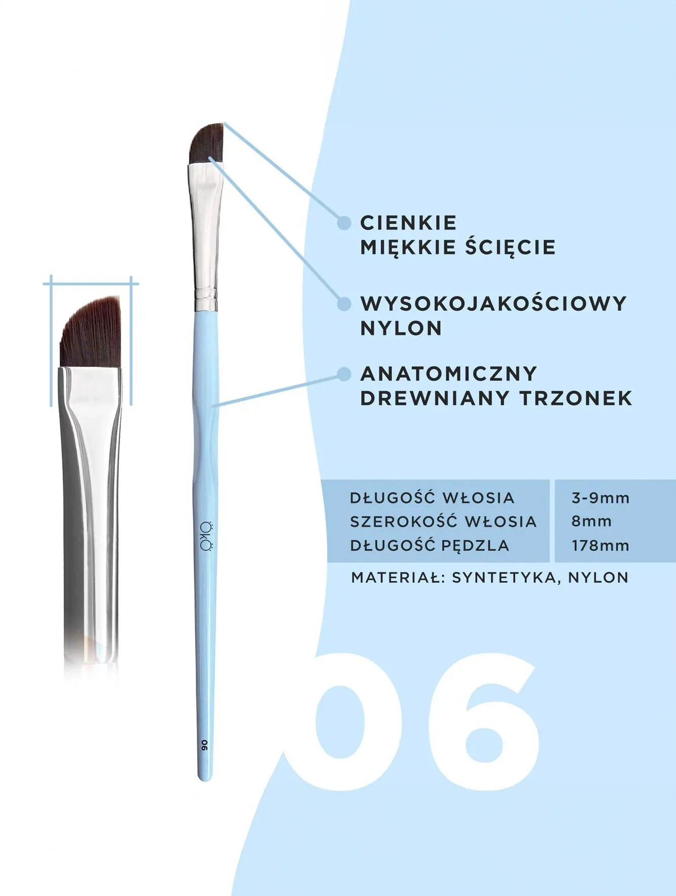 Pędzel OKO #6 miękki ścięty duży do stylizacji brwi